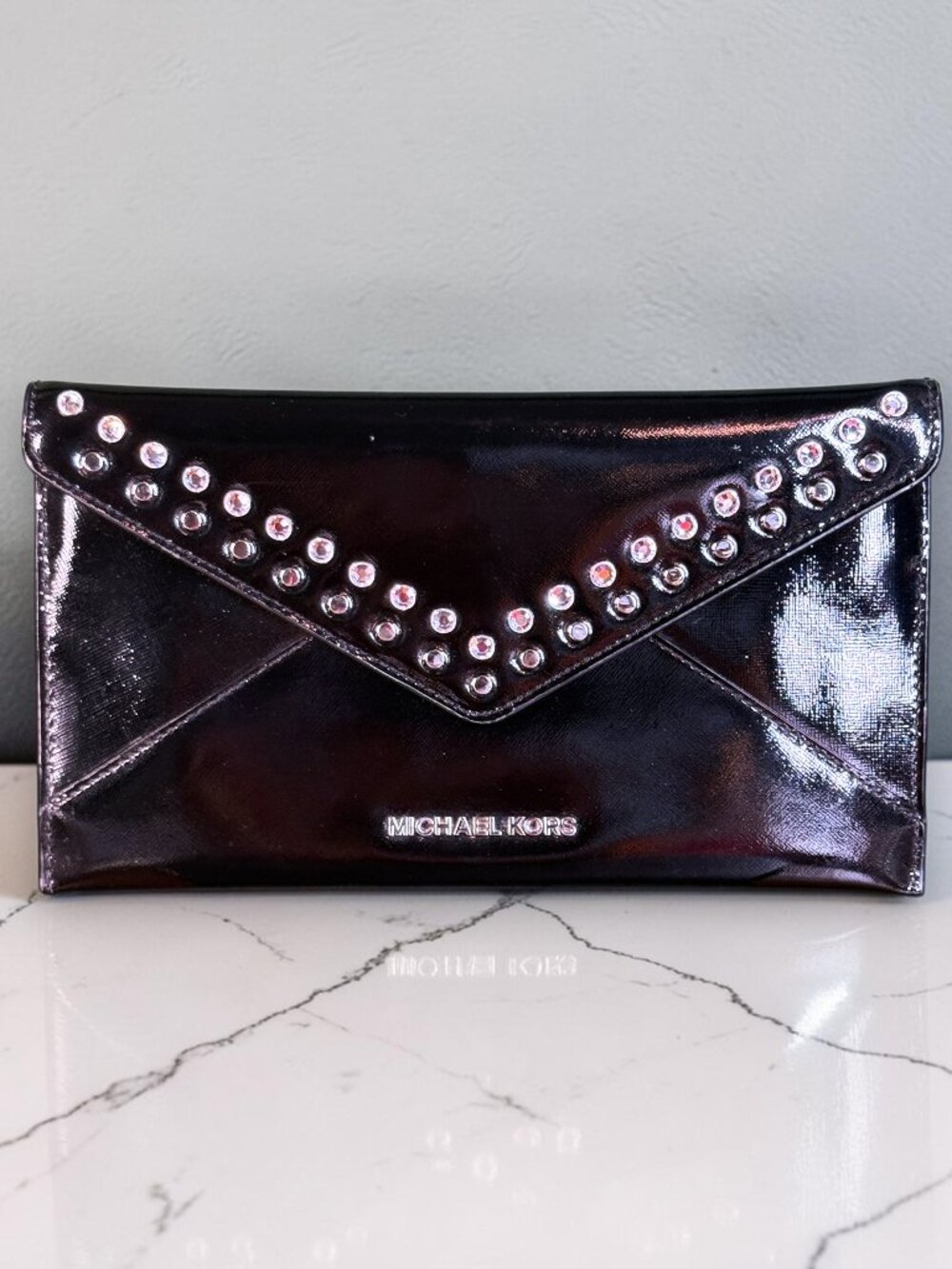 Michael Kors Jet Set Travel Jewel Studded Patent Leather Large Envelope Clutch - Picture 1 of 11